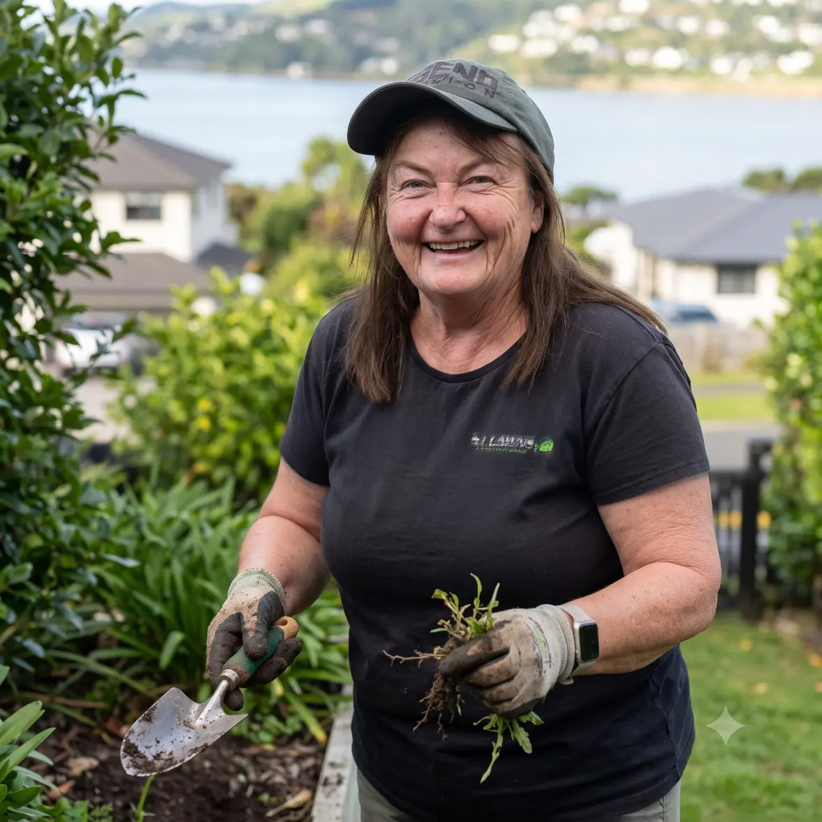 Jenny gardening for SJ Lawns